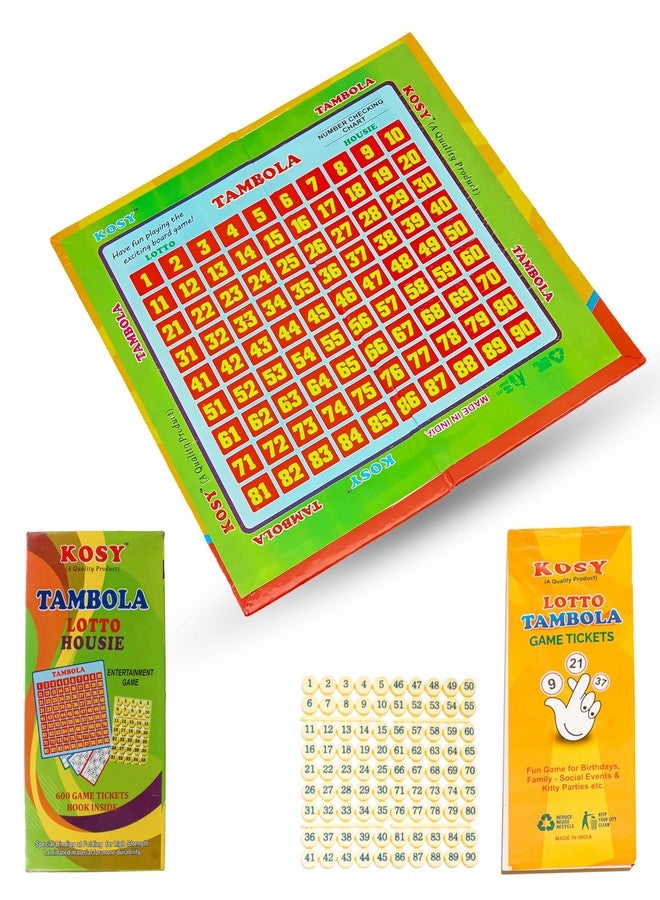 KOSY مجموعة ألعاب KOSY Tambola Lotto House مع 600 تذكرة ولوحة أرقام وقطع لعب - متعة للحفلات والتجمعات العائلية. - Image 1